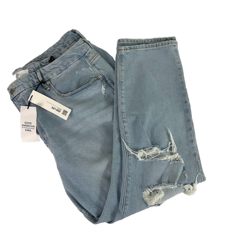 Good American x Zara NEW Classic Slim Distressed High Rise Jeans 20 / 52 NWT - Picture 8 of 8